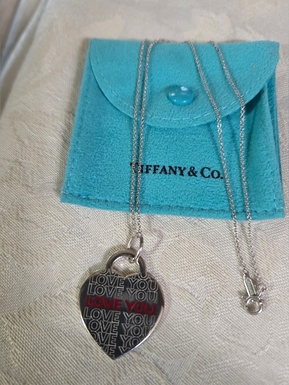 Tiffany & Co. Love You Heart Charm Necklace, SS, 16 Inches